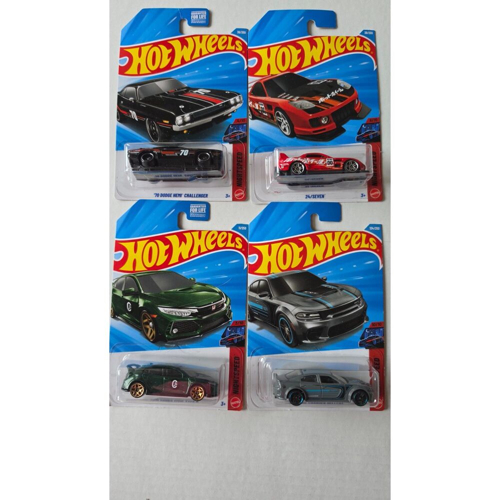 Hot Wheels 4-Car Bundle - Night Speed Assortment - Diecast Toy Vehicles - New